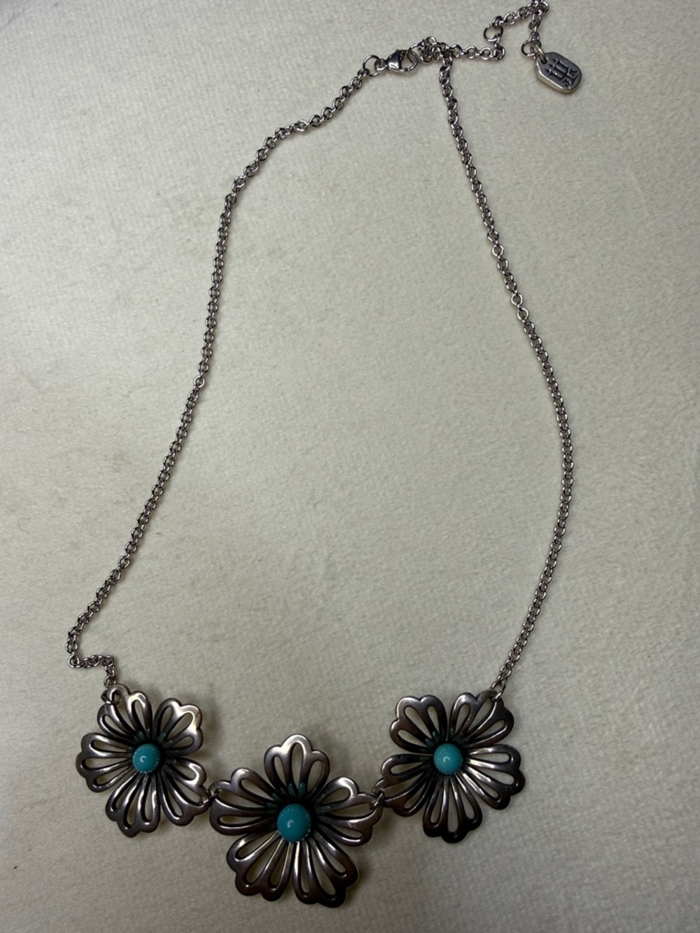 James Avery Silver Floral Necklace with Turquoise Centers